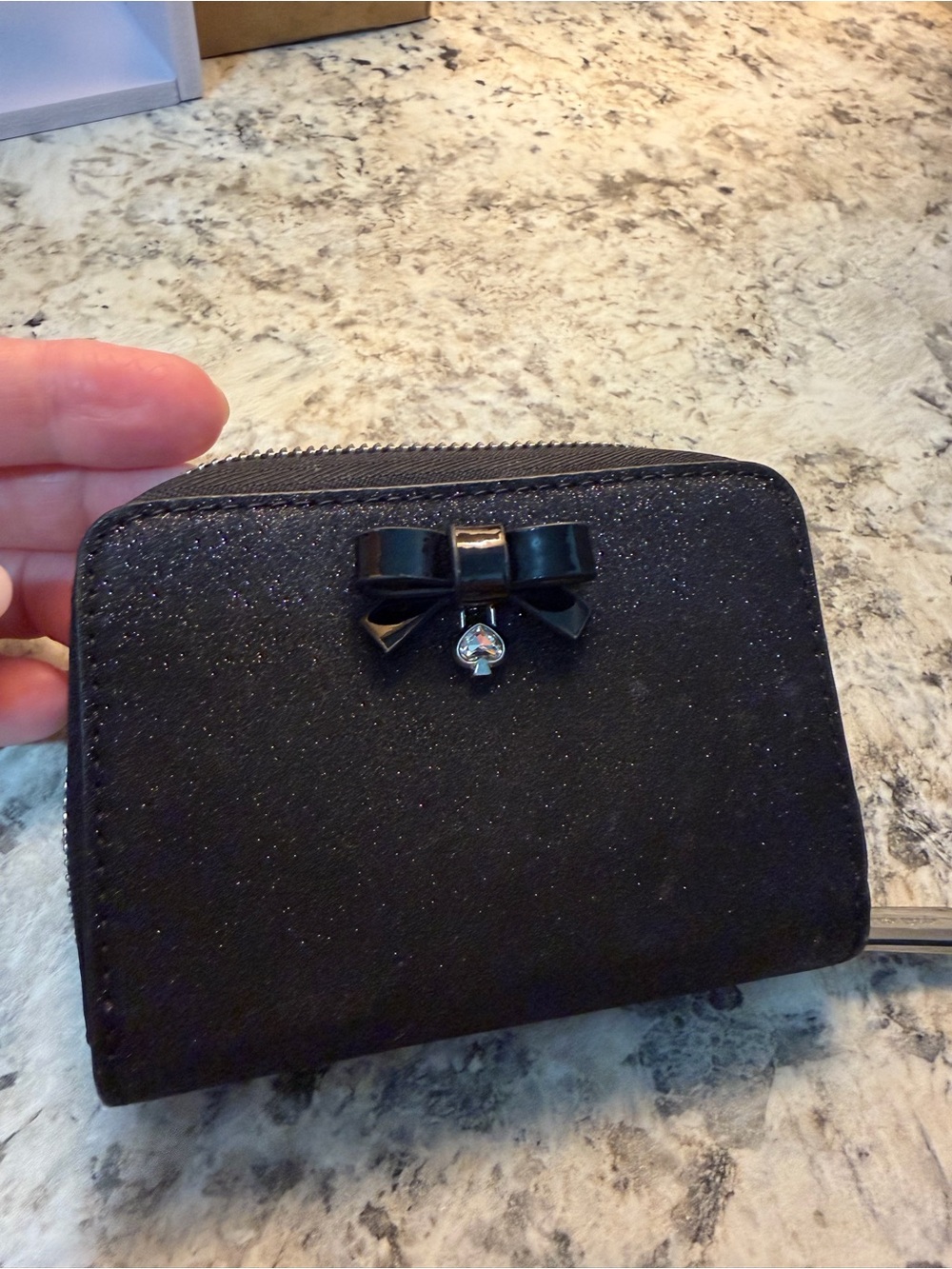 Kate Spade Sparkle Bow Zip Wallet - Black